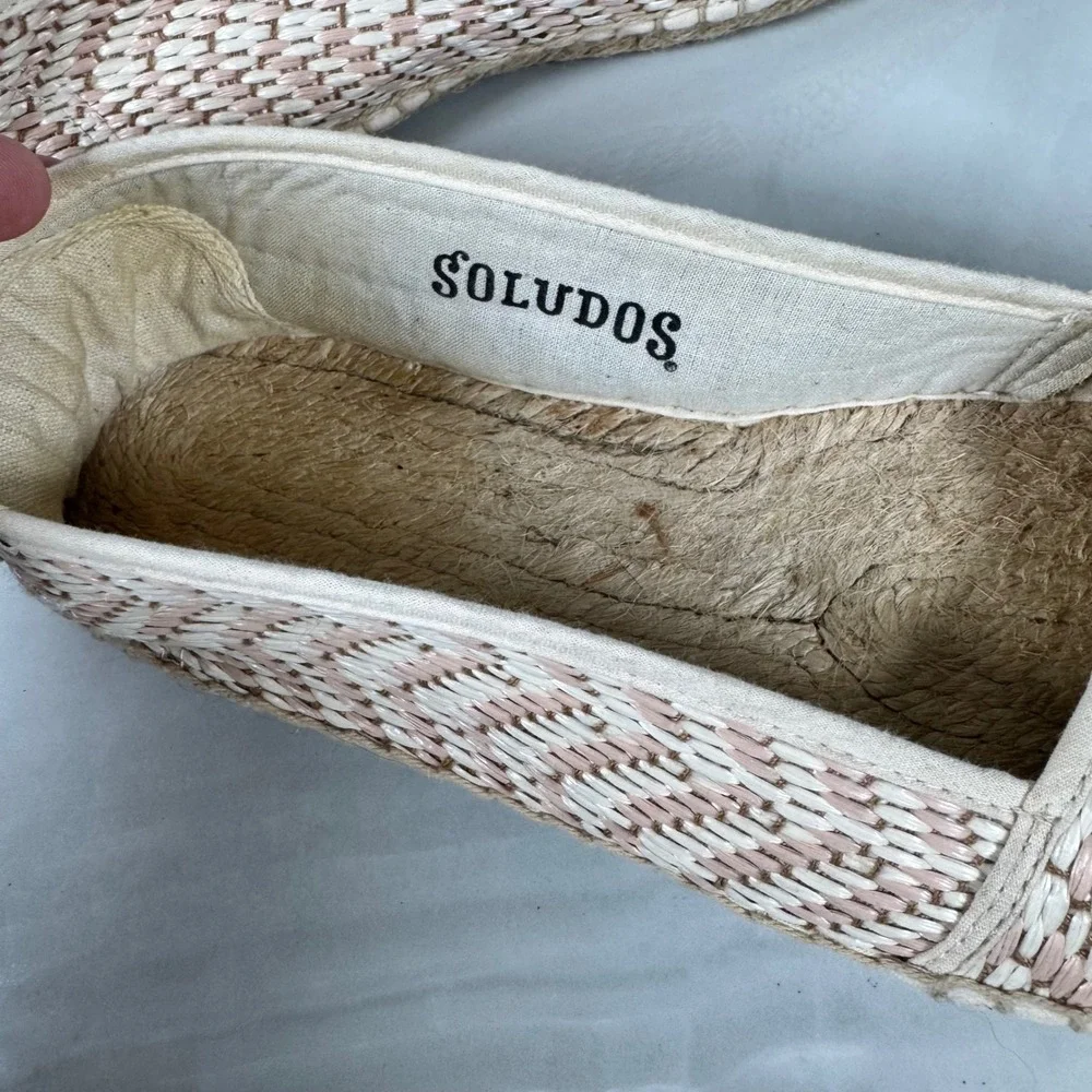 Soludos Woven Espadrilles Slip On Flats Pale Pink White‎ Resort Cruise Size 41